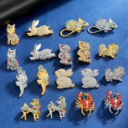 Dazzling Full Crystal Animal Lapel Pins Colorful Mouse Crocodile Rabbit Crab Dog Cat Rhinestone Brooches For Women Jewelry