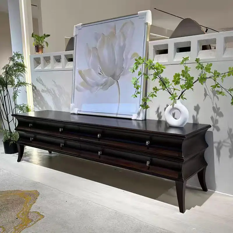 American solid wood TV cabinet ancient brown light luxury modern simple living room video cabinet