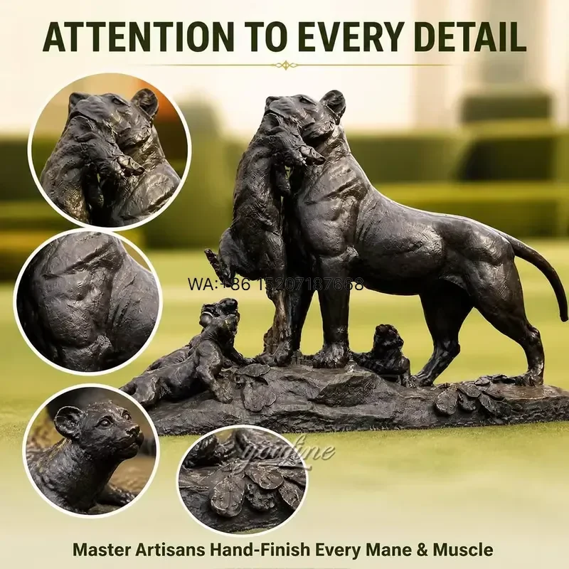 Wmwmnu for Bronze Lioness Sculpture Lifesize Hunting Scene Statue with Wild Boar Prey and Cubs for Garden Villa Manor