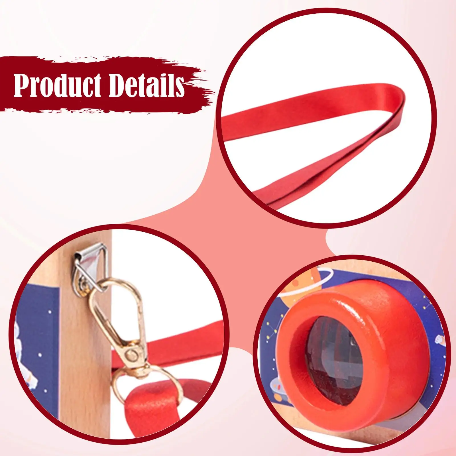 Wooden Mini Pretend Camera Toy Sensory Toy Pretend Play Gift Adjustable Strap Kaleidoscope Lens for Kids Boys Girls Toddlers