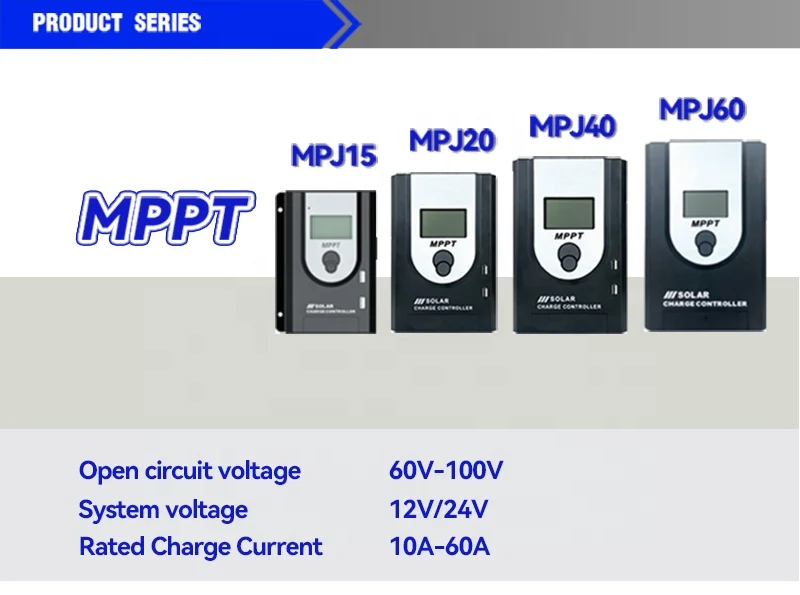 GT Solar Ready to Ship MPJ Series 12/24V Auto 10A 20A 30A 40A 50A 60A Max PV 100V Competitive Price  Charge Controller