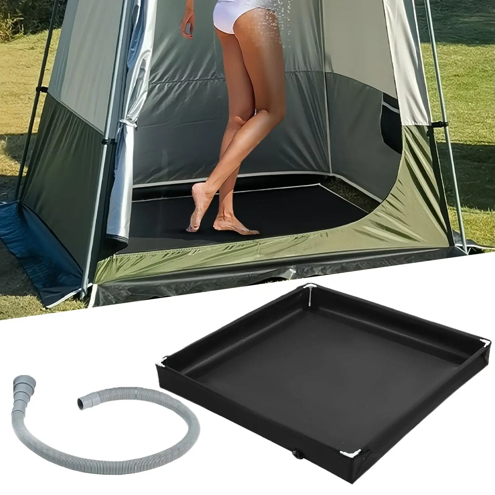 Portable shower pan with drain Outdoor Standing Bath Floor Base Foldable Shower Tray for Outdoor Camping Tent RV Hiking
