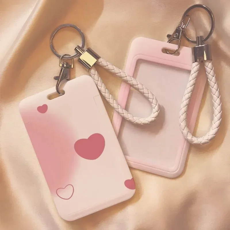 1 Piece Gradient Pink Color Kpop Photocard Holder for Kids Cute Love Style Student ID Bus Card Holder Kawaii Card Protector