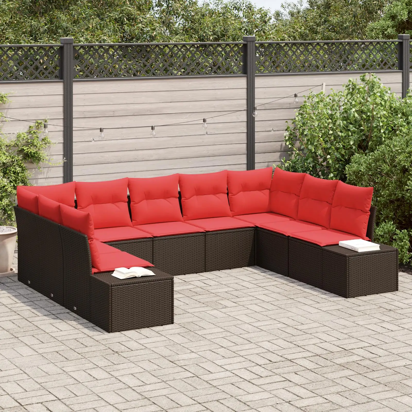 

10 Piece Beige Poly Rattan Garden Sofa Set with Cushions Outdoor Furniture Seating