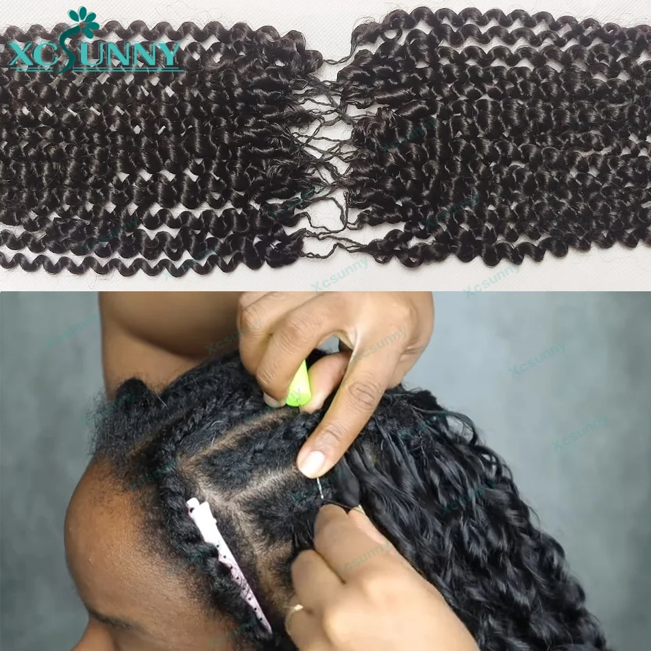 Crochet Human Hair Extensions Kinky Curly Pre-Separated Invisible Knotless Crochet Human Hair With String Loop In The Middle