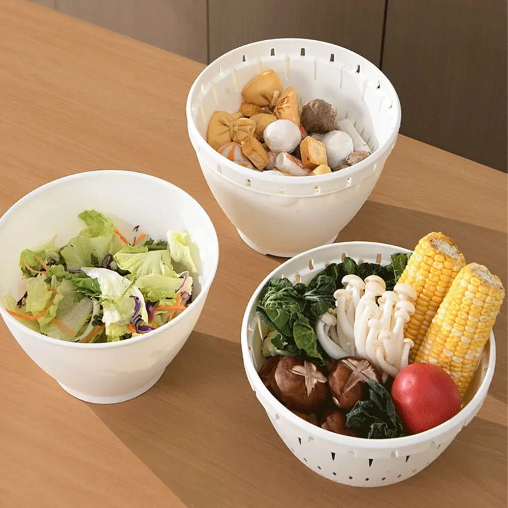 

Plastic Fruit Drainage Basket Multi-Function Double Layered Kitchen Colander Strainer Space-Saving Vegetable Storage Basket