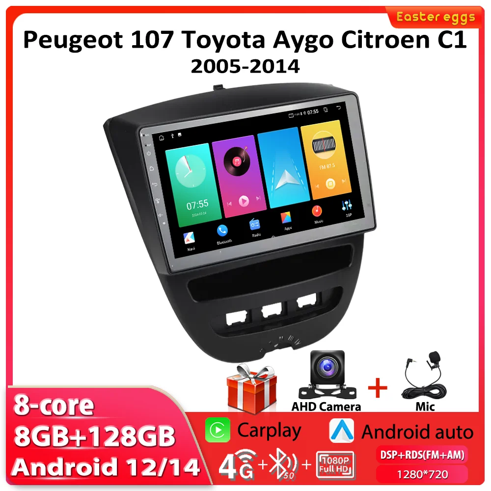 Android Car Radio For Peugeot 107 Citroen C1 Toyota Aygo 2005 - 2014 Multimedia Video Player CarPlay BT Camera Screen Autoradio