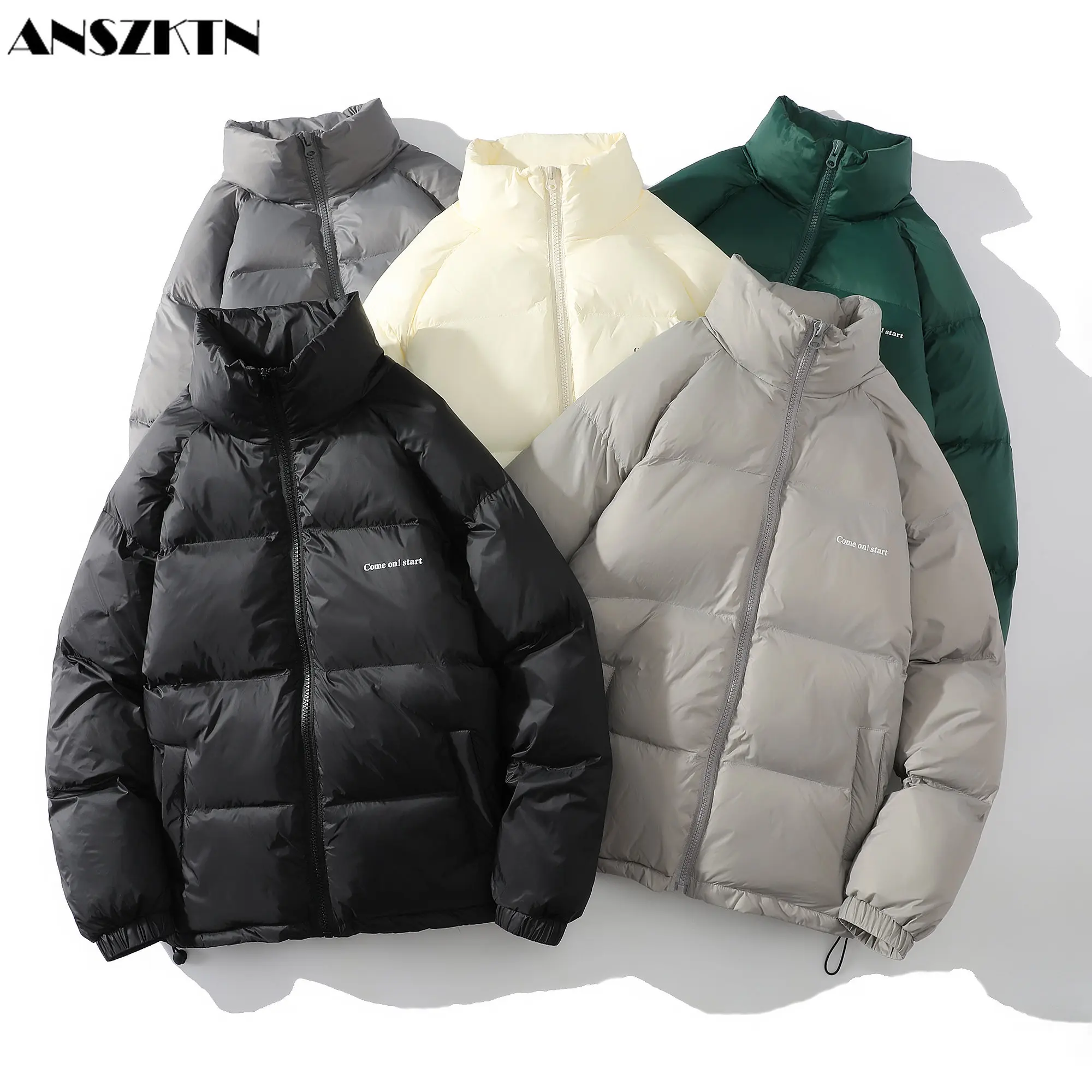 Anszktn inverno das mulheres dos homens unissex tendência engrossado gola branco eiderdown casaco casual quente puffer bolha para baixo jaqueta