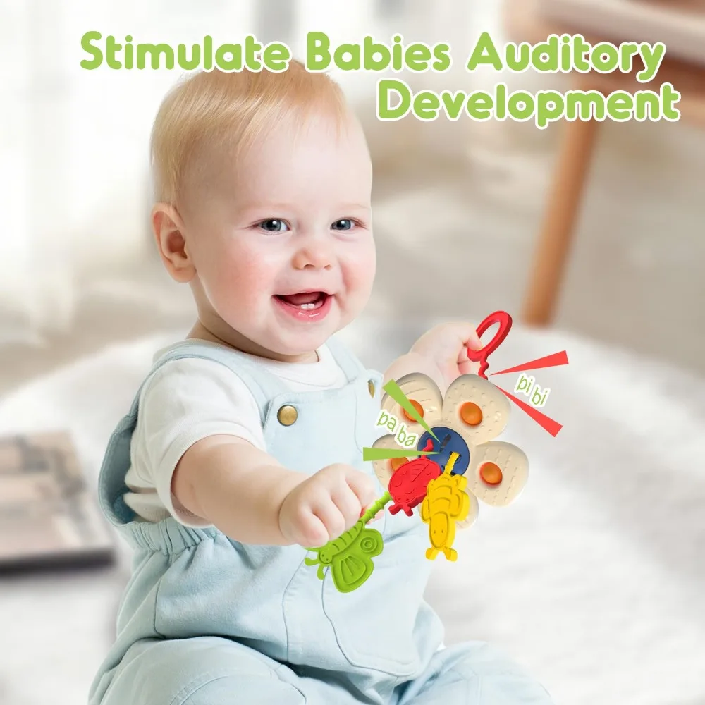 Food Grade Baby Zintuiglijk Speelgoed Zachte Siliconen Vroeg Onderwijs Pasgeboren Kauwspeelgoed Trompet Bloemen Baby Reizen Speelgoed For1-2 Jaar Oud