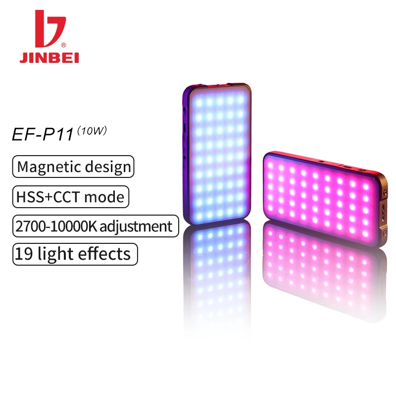 JINBEI EF-P11RGB LED Lights 10W 2700-10000k CRI96+ Continuous Lighting Panel Lamp Full Color LCD Display Video Light