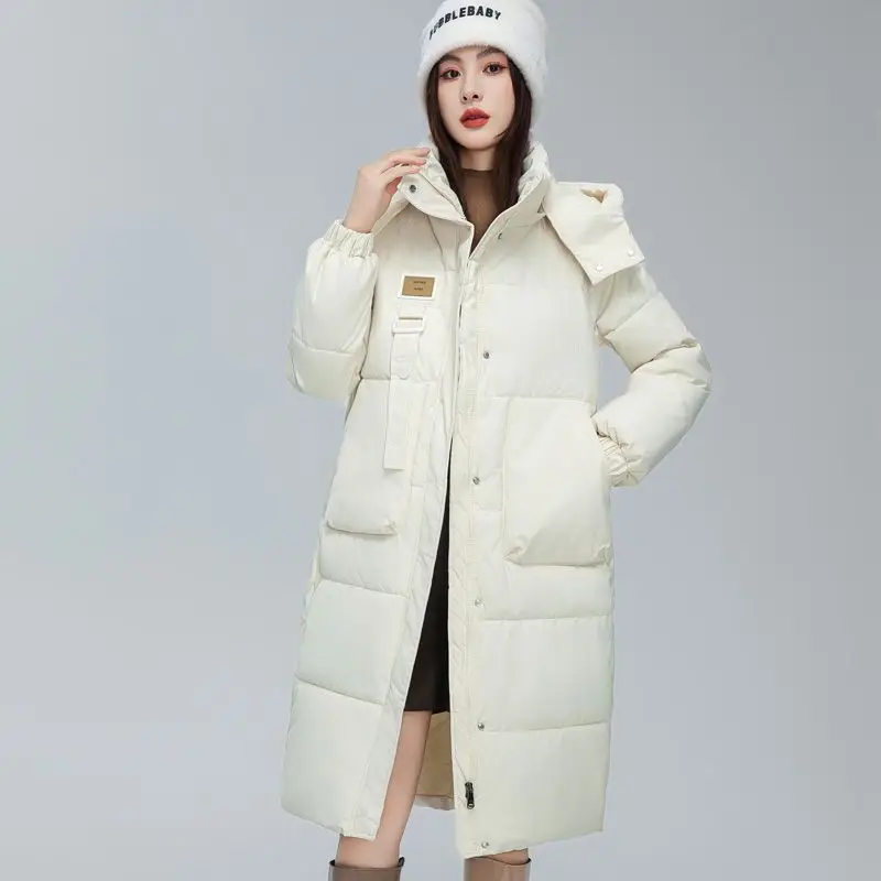 

2023 New Women Down Cotton Coat Winter Jacket Female Mid Length Version Parkas Thick Warm Outwear Hooded Leisure Time Overcoat