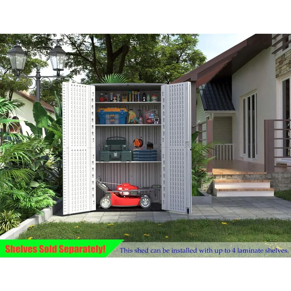 Outdoor Storage Cabinet Waterproof,Outdoor Storage Sheds with Floor, Double-Layer Storage Shed for Patios/Long-Handled Tools