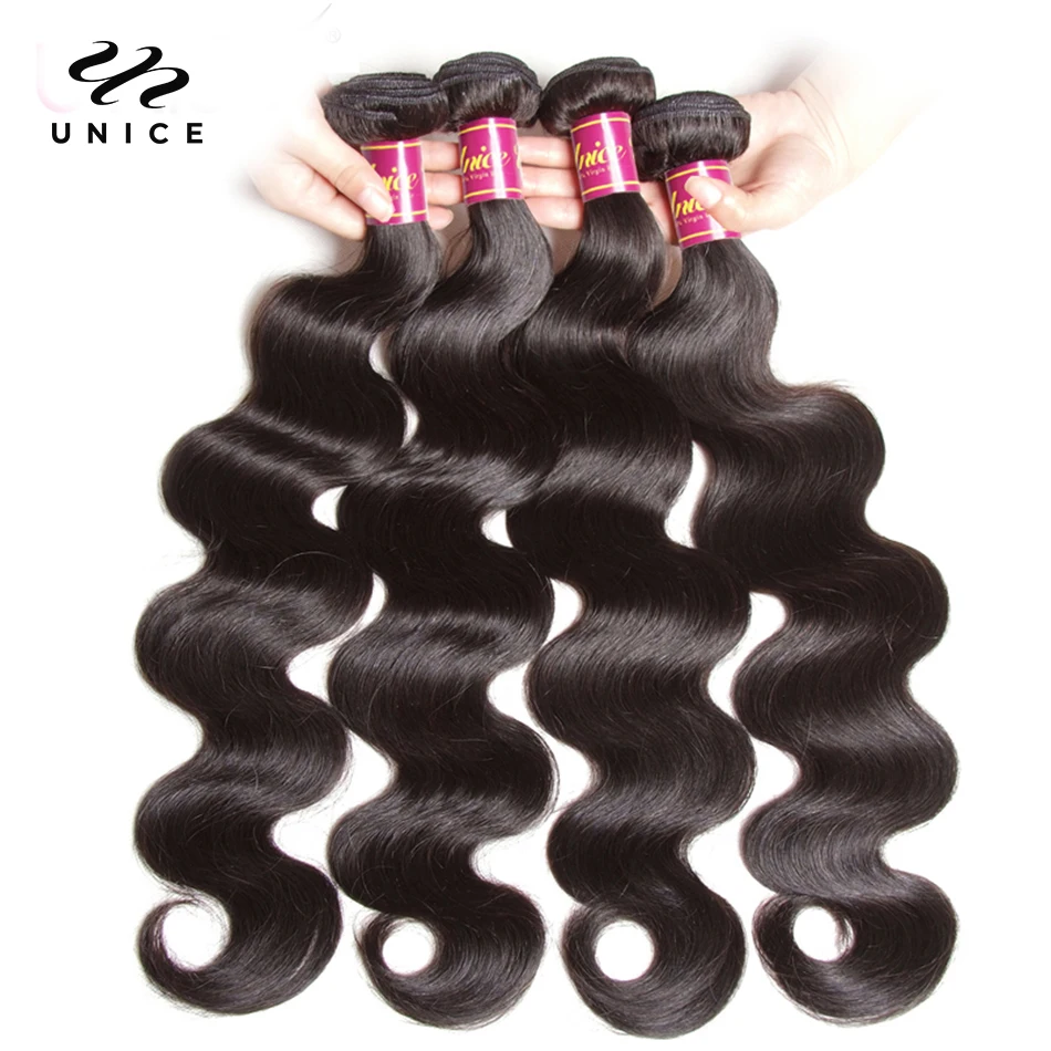 UNICE Haar Body Wave Menselijk Haar Bundels Braziliaanse Virgin Haar Bundels Natuurlijke Kleur 100% Menselijk Haar Weave 1/3/4 Bundels Deal