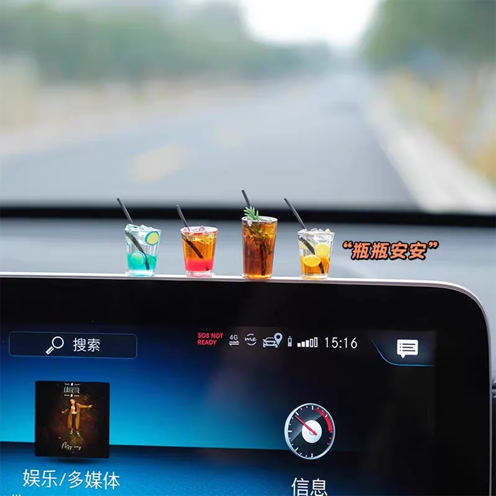 Funny Mini Drink Cup Car Ornaments Cute Simulation Iced Americano Iced Tea Drink Car Center Console Decorations Diy Crafts Gifts