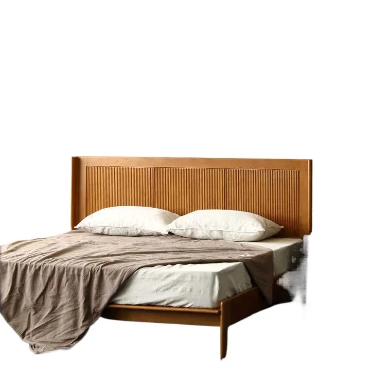 French wedding bed large backrest small apartment Nordic light luxury log retro solid wood 1.8 national style bedroom double bed