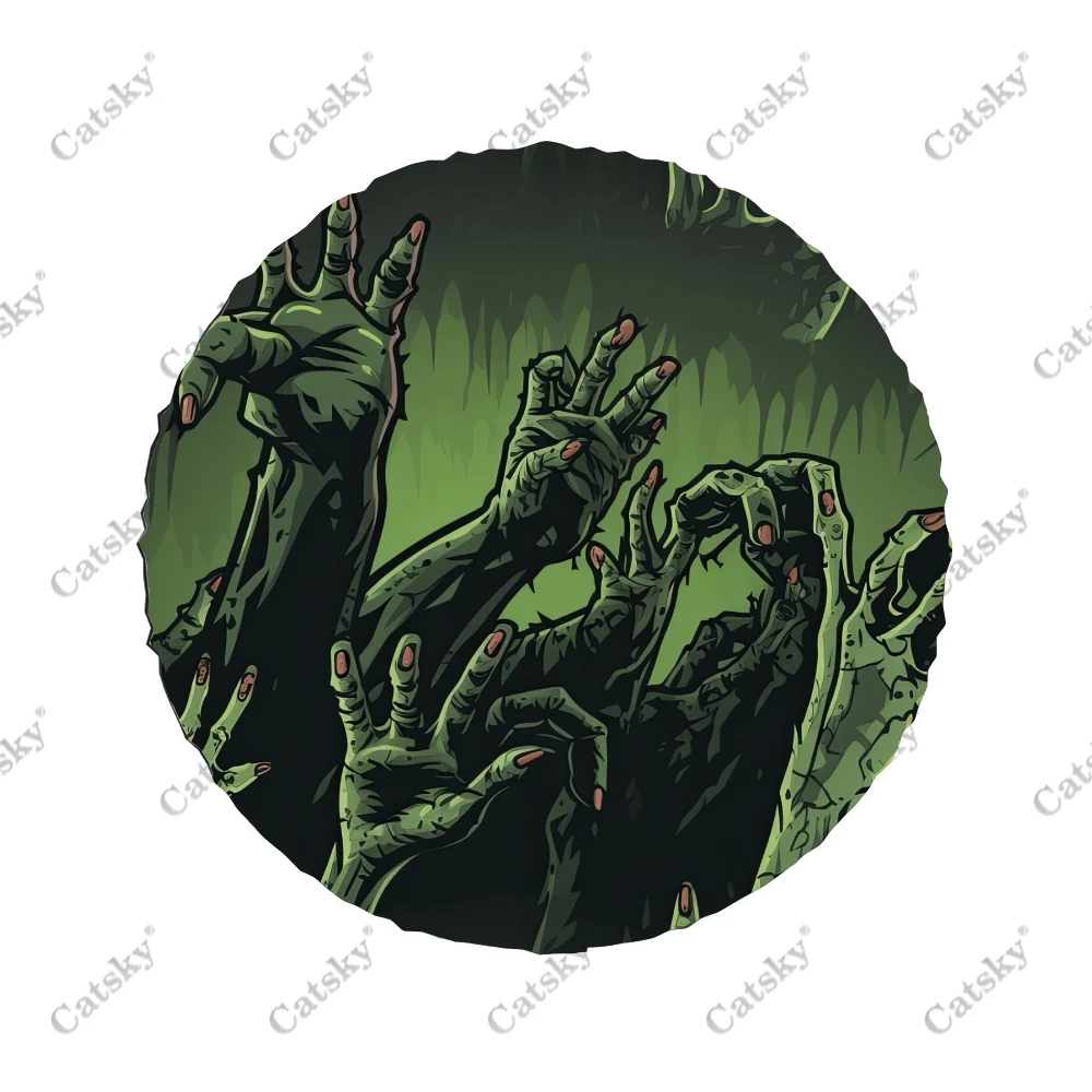 Zombie Hands Rising Polyester Universal Spare Wheel Tire Cover Custom Tire-Covers for Trailer RV SUV Truck Camper