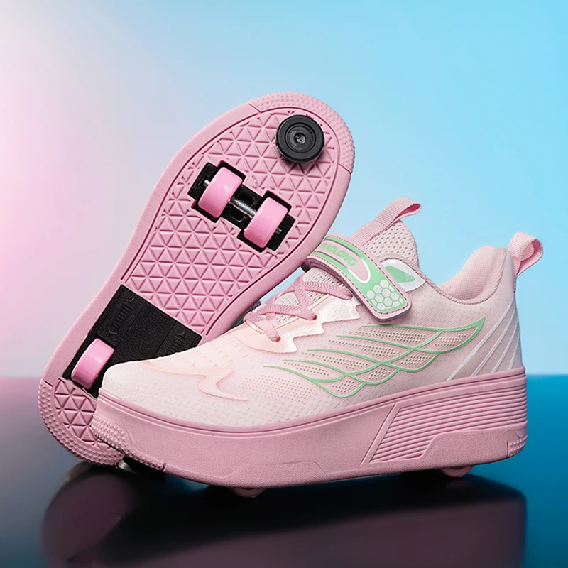 

Girls' Roller Sneakers: 2-Wheel Invisible Light-Up Roller Skates, Kids' Sports Shoes with Hidden Wheels