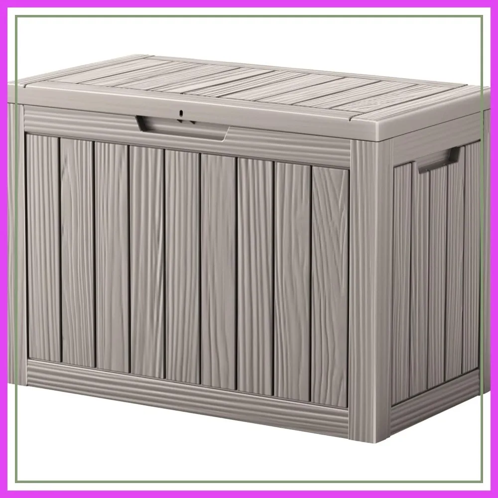 

45 Gallon Outdoor Storage Box, Waterproof Resin Deck Box with Side Handles, Lockable Bench for Patio Cushions, Garden Tools