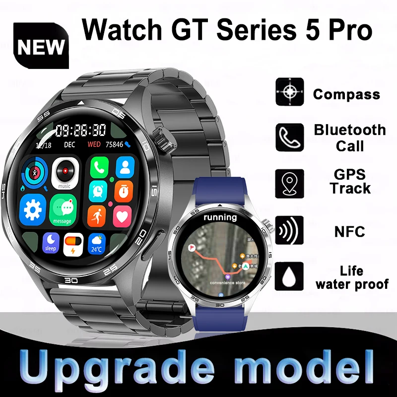 Watch GT Series 5 Pro Smart Watch Heart Rate Health Monitor Bluetooth Call NFC GPS Track Compass Waterproof Smart Watch Men 2025