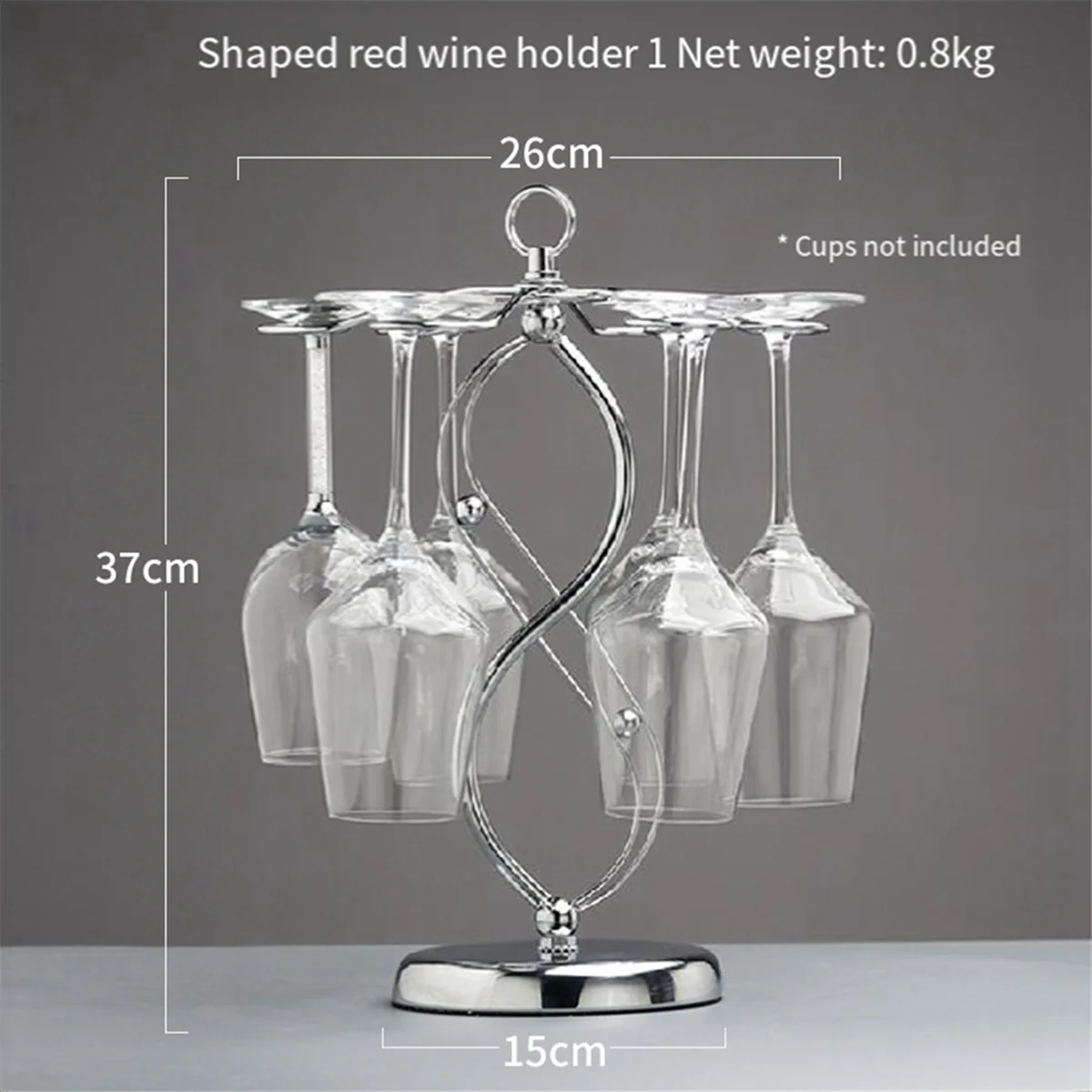 ABQR Iron Countertop Wine Glass Holder with Scrollwork Design, Freestanding Tabletop Stemware Storage Rack with 6 Hooks