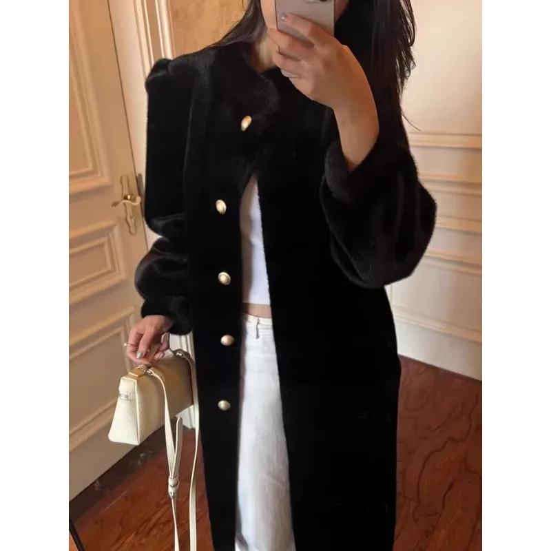 Autumn Winter New Style Imitation Mink Hair Jacket Thick Type Long stand collar Loose Imitation Fur Coat Fashion Soft Outerwear