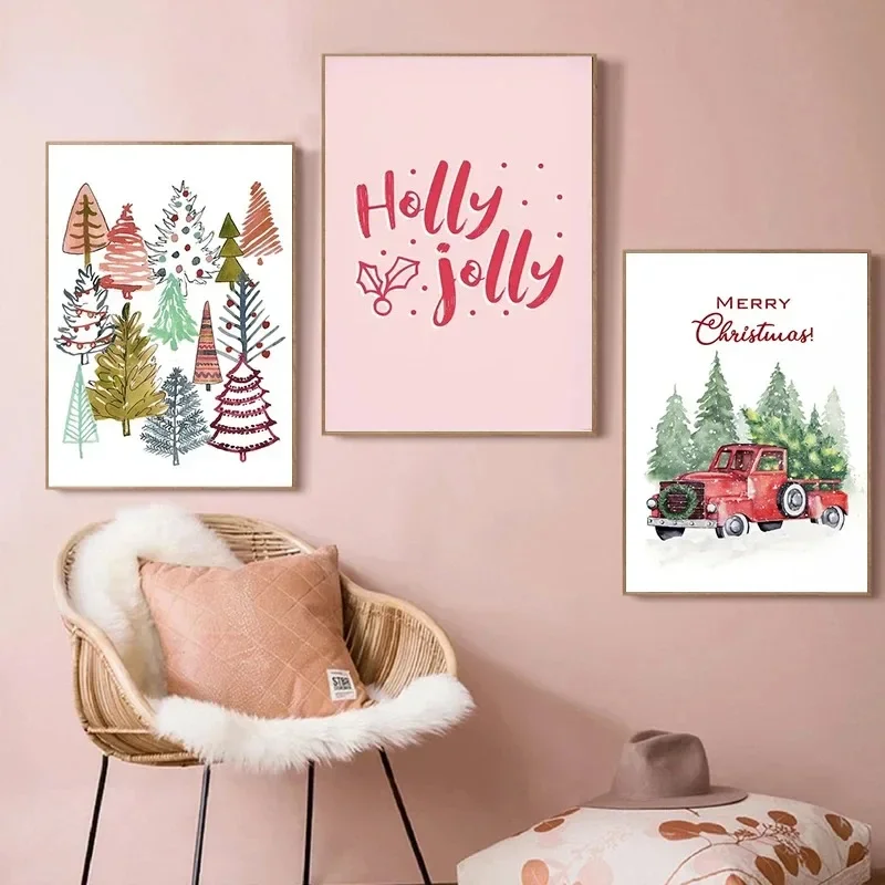Cartoon Christmas Holiday Tree Sock Snowman Car Dog Wall Art Canvas Painting Posters And Prints Wall Pictures Kids Room Decor view 3