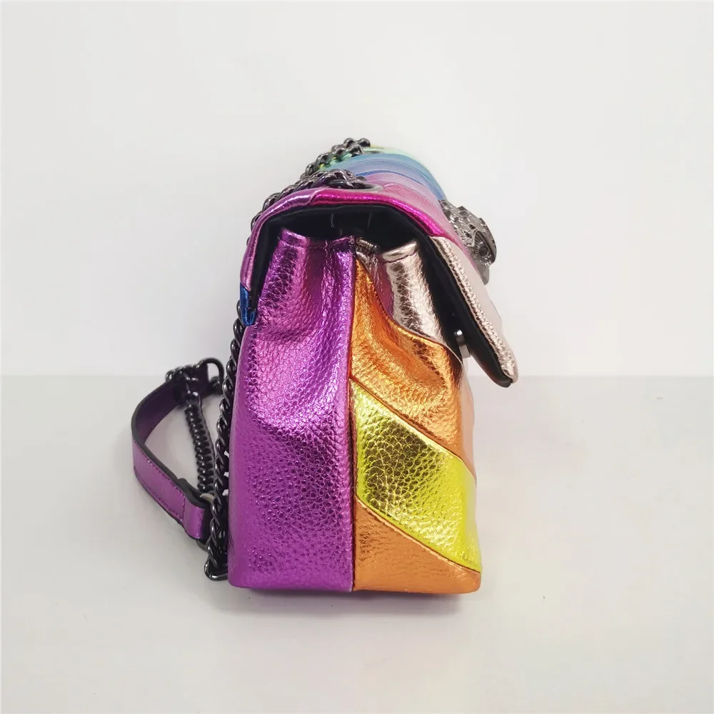 Rainbow Eagle Head Handbags Cross Body Bag 26cm Medium Raibow Bird Head Patchwork Shouler Bags Chain Small Flap Purse