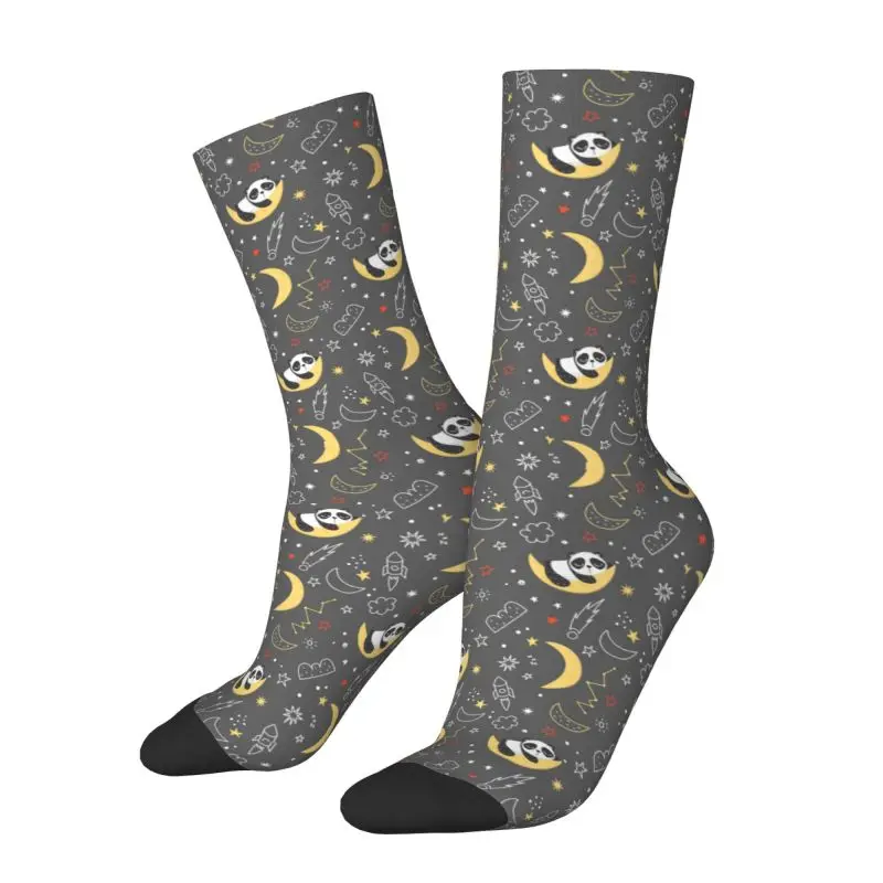 The Space Panda Bear Dress Socks Men Women Warm Funny Novelty Cartoon Crew Socks