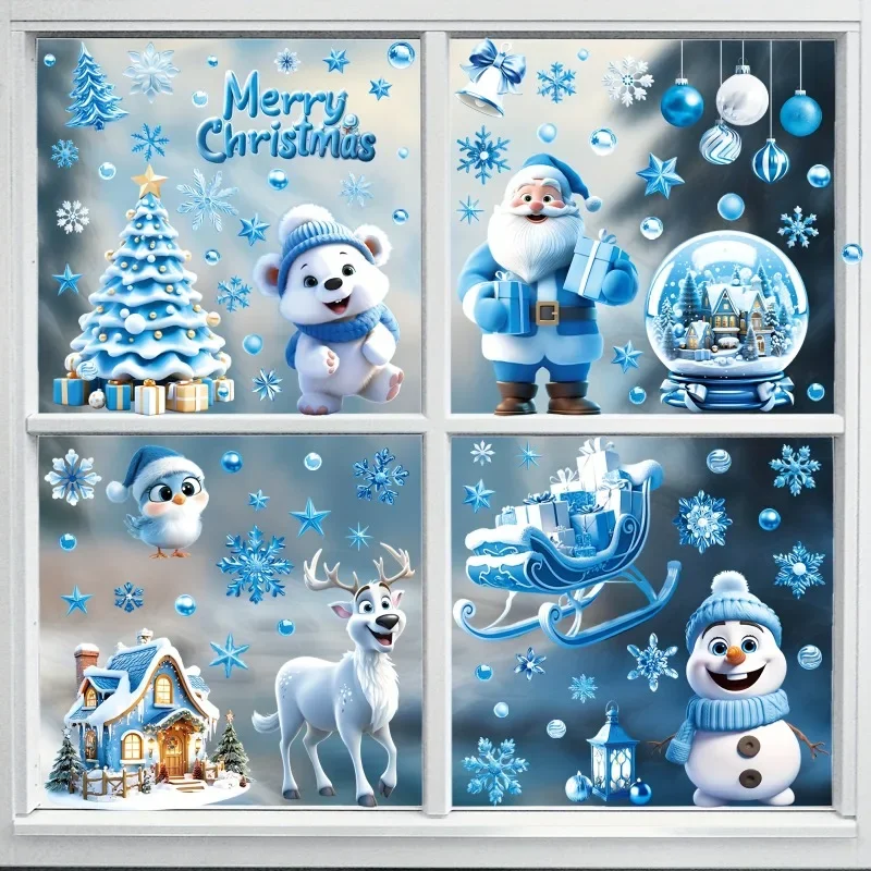 9 Sheets Christmas Window Clings Home Decorative Films Reusable Static Christmas Window Stickers Double-Side Xmas Party Supplies