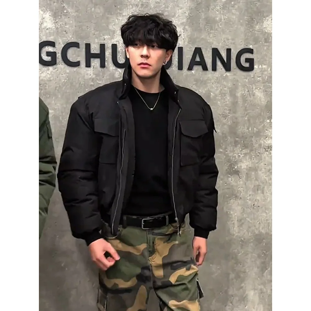 Jacket, cotton jacket, men's winter coach, high-end sense, rugged and handsome standing collar short workwear jacket