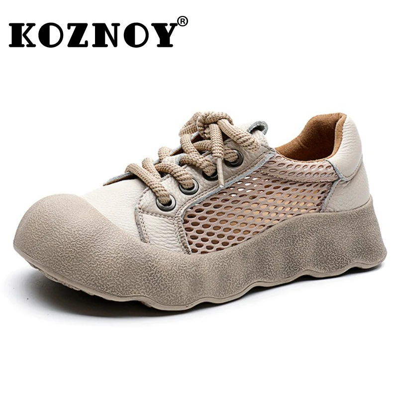 

Koznoy 4 см воздушная сетка из коровьей кожи, этнические мокасины, резиновые туфли на плоской подошве, туфли на танкетке со шнуровкой, женские удобные лоферы Мэри Джейн