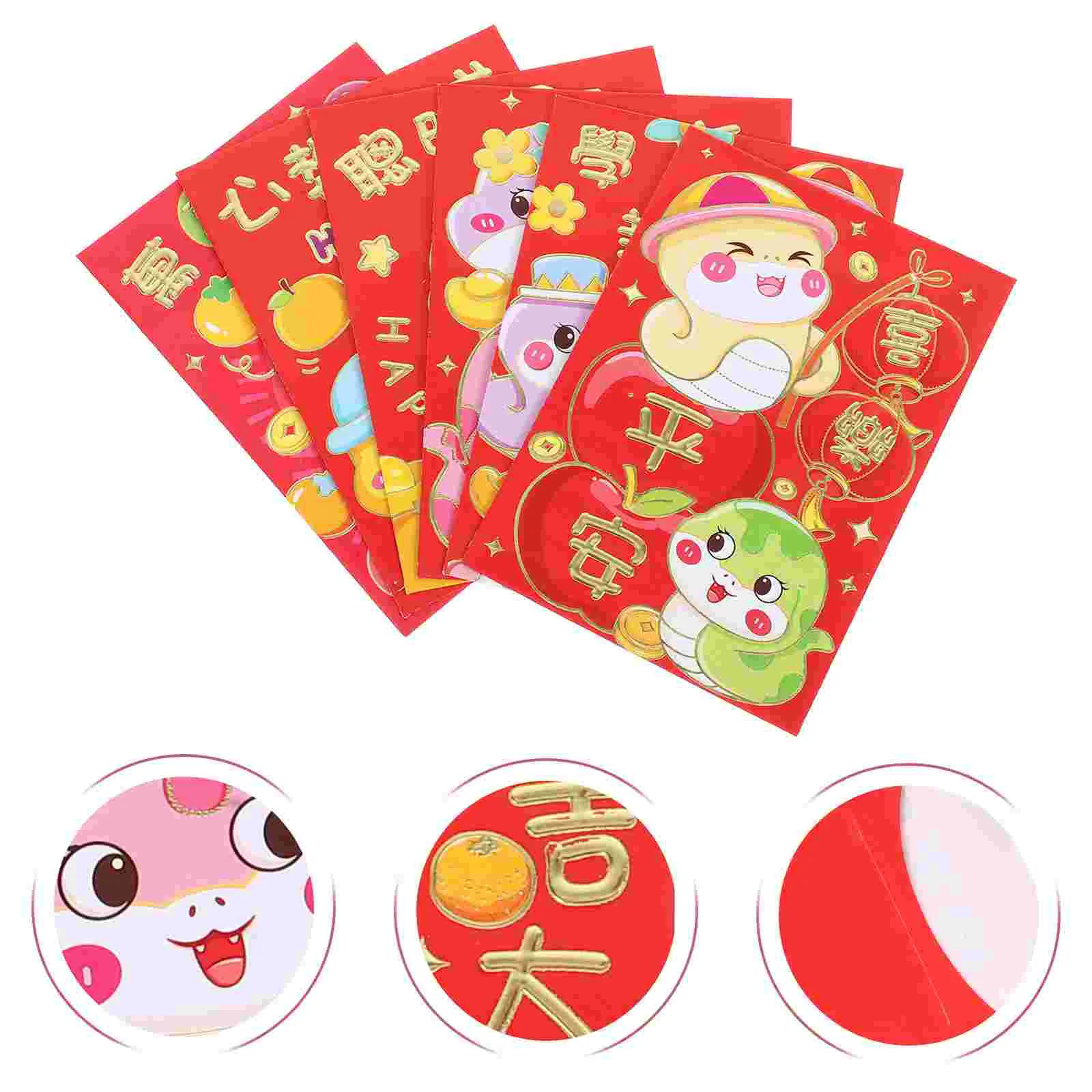 Lai Shi Feng Hong Bao Ano Novo Lunar Envelopes Decorações, Papel chinês dos desenhos animados do zodíaco por dinheiro de sorte, 60 pcs