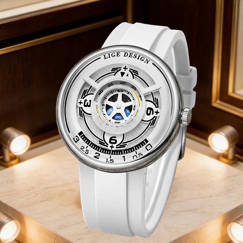 LIGE Creative Hollow Dial Quartz Watches Male Unique Fashion Casual Sport Earth Design Silicone Strap Waterproof Luminous Watch