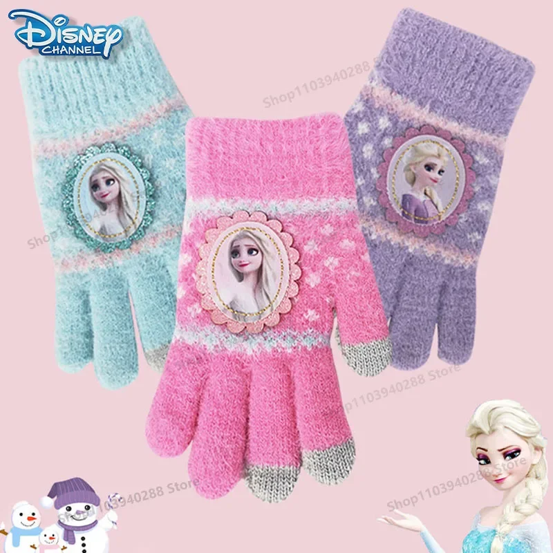 

Disney Frozen Children Gloves Winter AutumnKnitting Warmth All Fingers Children Infants Wool Five Fingers for Girl Gift