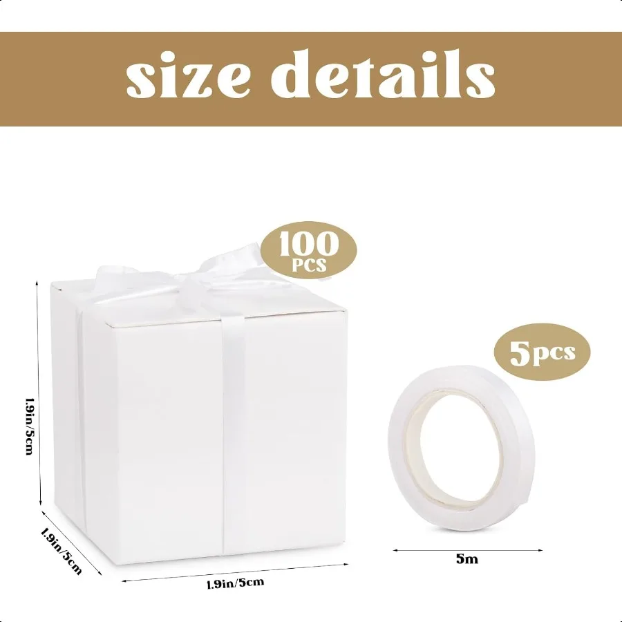 กล่องของขวัญสีขาวขนาดเล็ก 100 ชิ้น ขนาด 2x2x2 นิ้ว กล่องใส่ของชำร่วยงานเลี้ยงสีขาว กล่องใส่ขนมพร้อมริบบิ้น สำหรับงานวันเกิด งานแต่งงาน งานเลี้ยงฉลองทารก