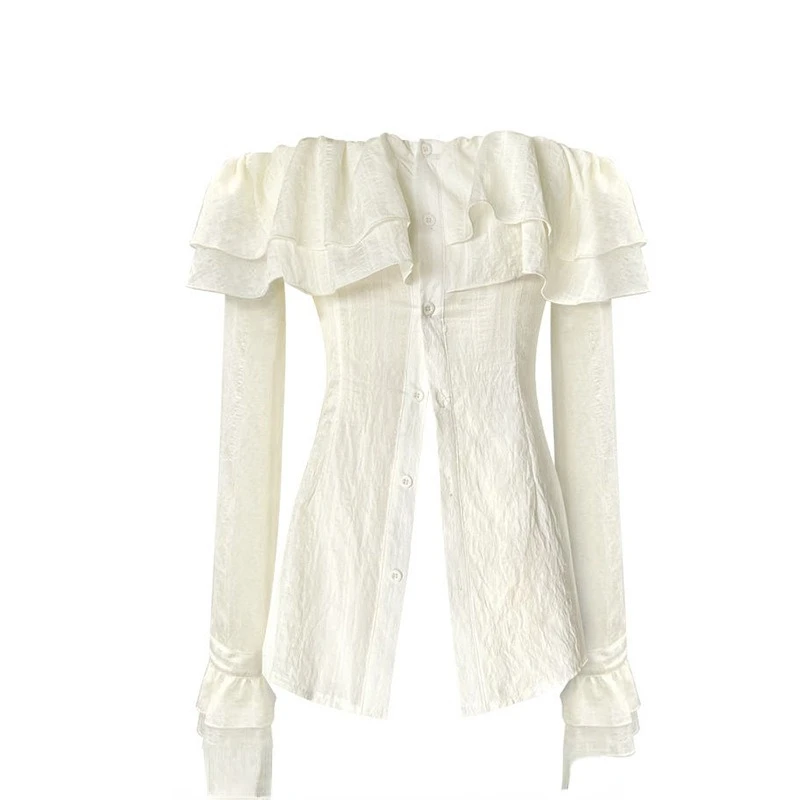 2024 Autumn Chic Fashion Blouse Ruffled Neck Vintage Solid Elegant Shirt All Match Casual Blusas Mujer De Moda