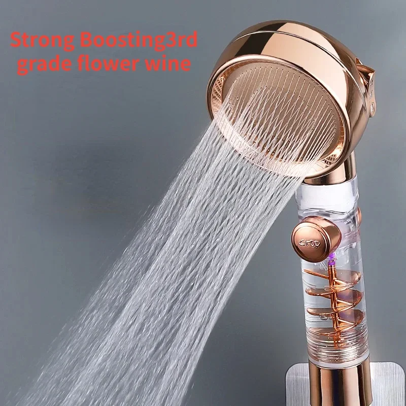 Three speed turbocharged shower nozzle with turbo lever, vortex shower hose sleeve, water heater and shower head  bathroom