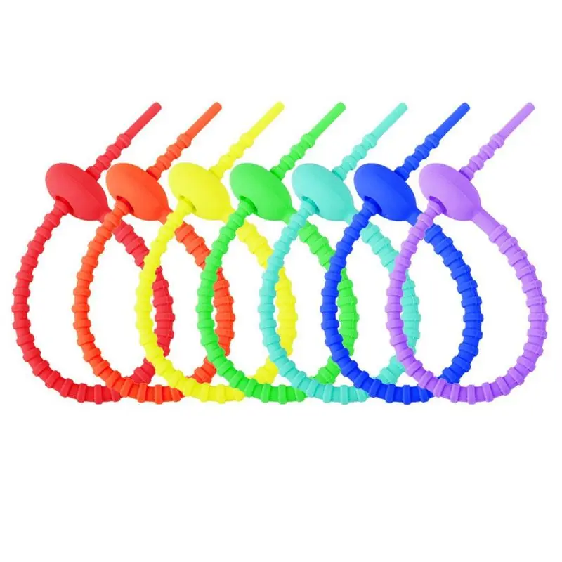 Set 5Pcs Silicone Color Cable Tie Collection Zip Ties Multi-functional Application Releasable Zip-tie Bag Ties Headset Data Line