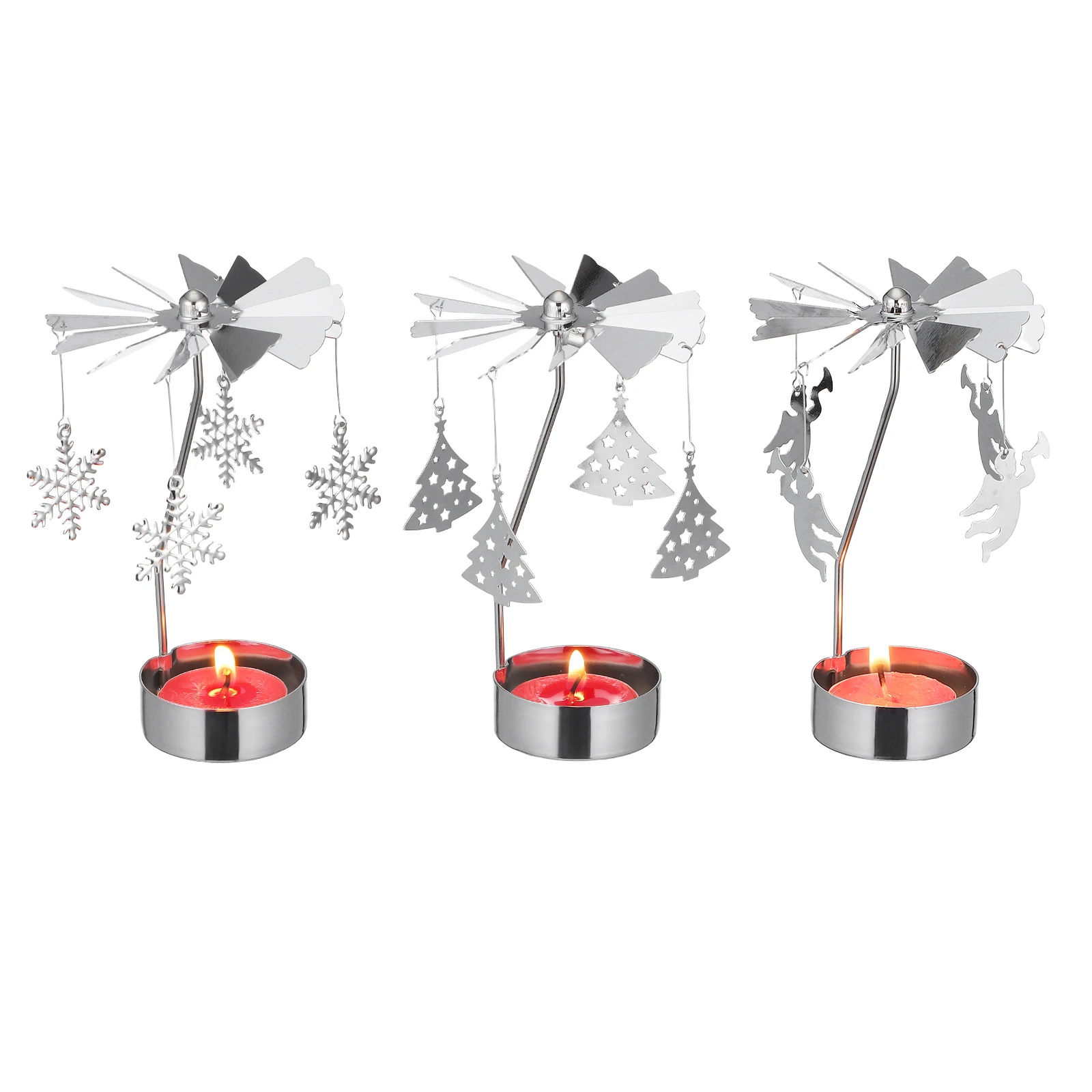 

3pcs Metal Revolving Lantern Silver Remote Control Holder Iron Candlesticks Decorative Table Decors Candlelit Dinner