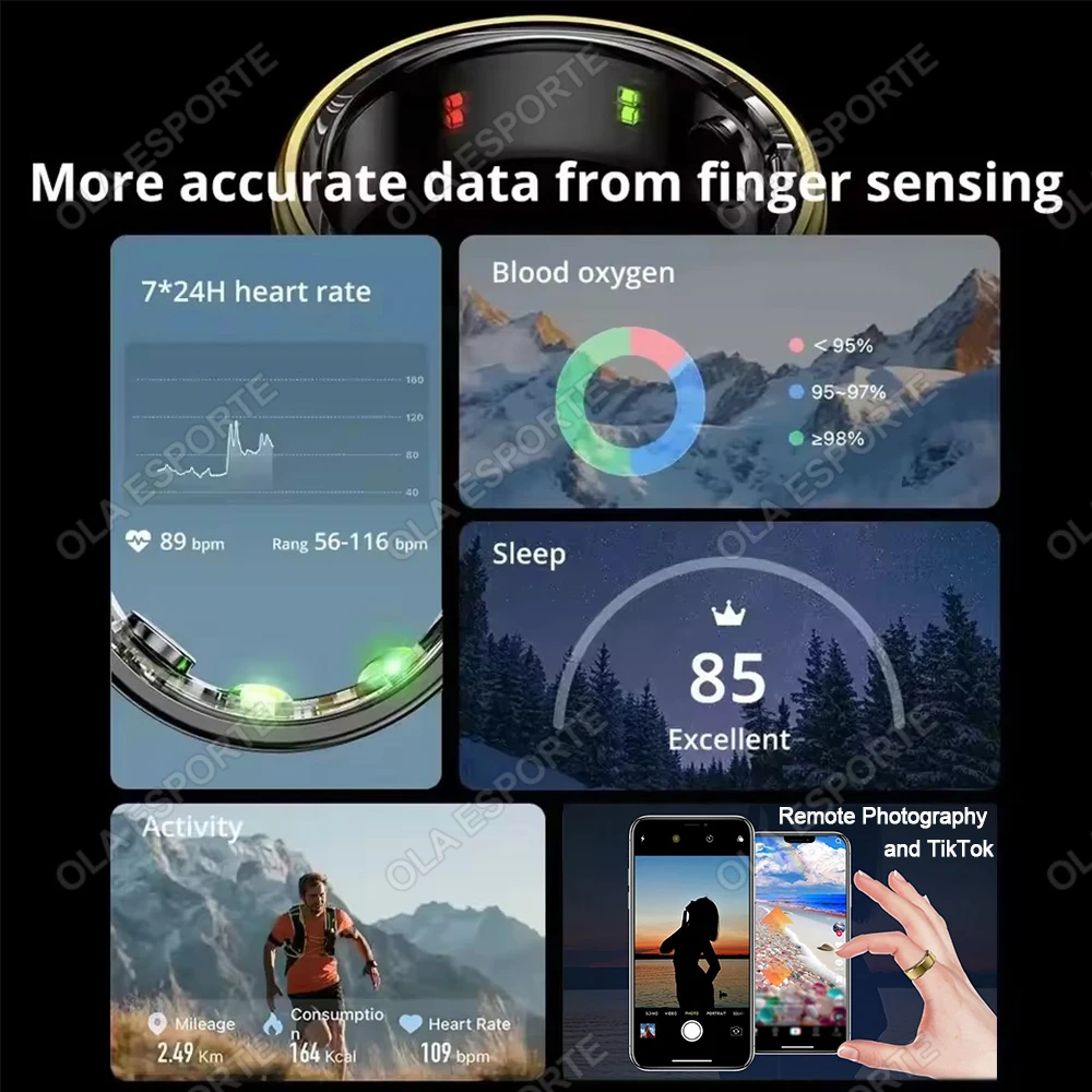 2025 新 Xiaomi スマートリング男性女性、心拍数と血中酸素モニター Smartring IP68 & 10ATM 防水マルチスポーツモード
