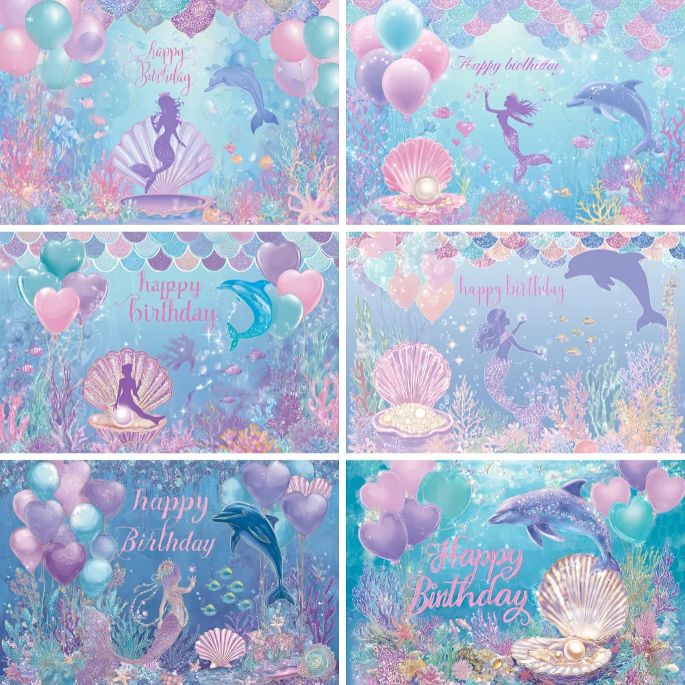 Photography Backdrop Dolphin Mermaid Poster For Girls Birthday Party Decor Background Room Decor Banner Can Be Customize Name