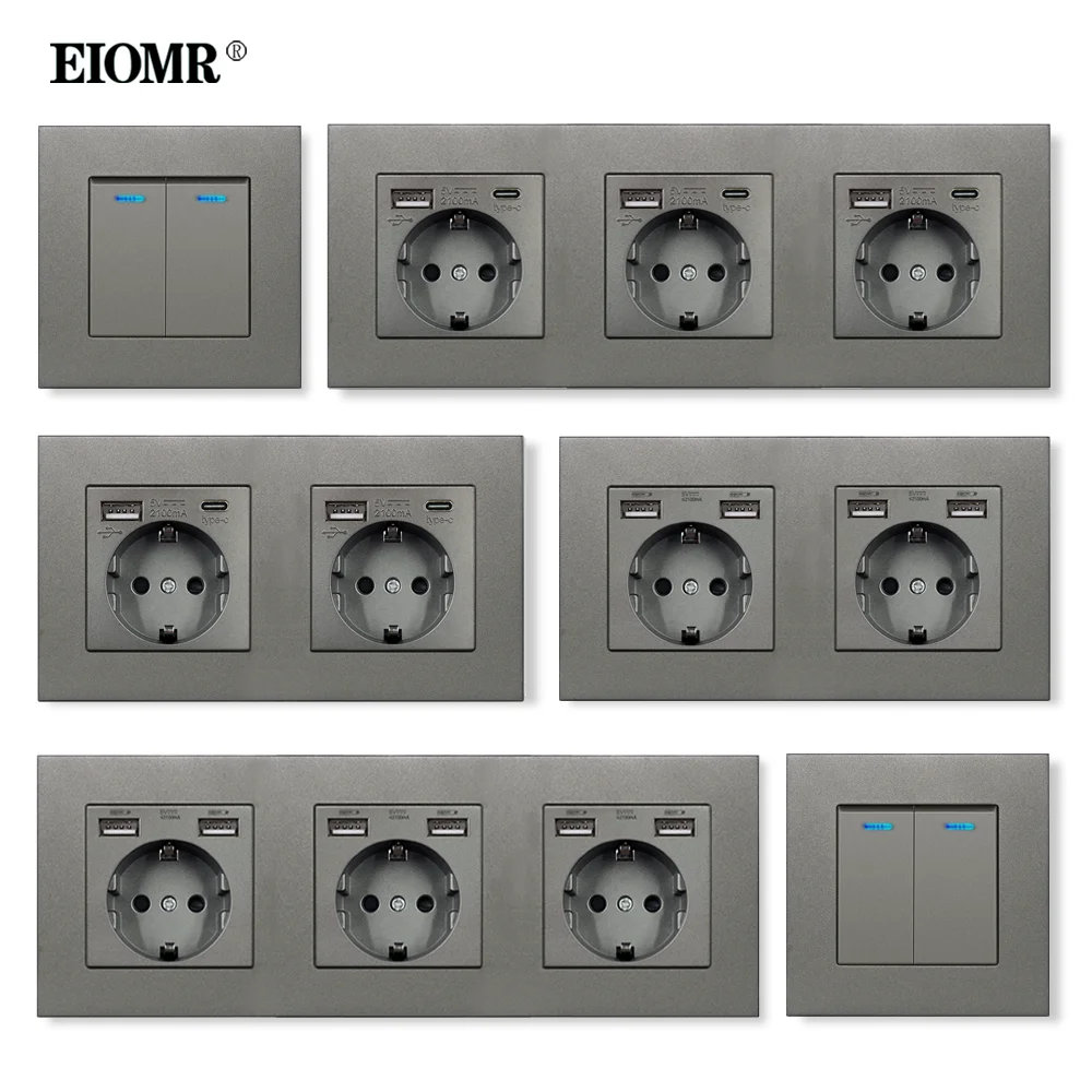 EIOMR Prise standard EU avec interrupteur Prise multiple AC 110V-250V 16A Prise de courant murale