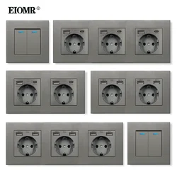 EIOMR EU Standard Socket with Switch Multiple Socket Plug AC 110V-250V 16A Wall Embedded Usb Type C Power Outlet Bedroom Socket