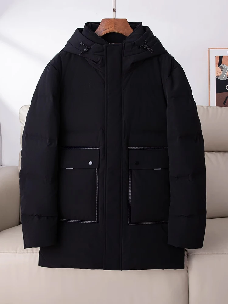

Высококачественная мужская пуховая куртка с капюшоном, теплая повседневная верхняя одежда, модная городская, стандартной длины, цветная
