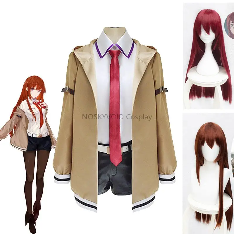 Anime Makise Kurisu Cosplay Steins;Gate Costume Women's Wigs Headgear Cosplayer Comic-con Clothing Halloween Party Uniform Set