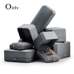 Oirlv Premium Leather Double Ring Couple Box for Wedding Ceremony Engagement Pendant Earrings Necklace Holder Jewelry Gift Box