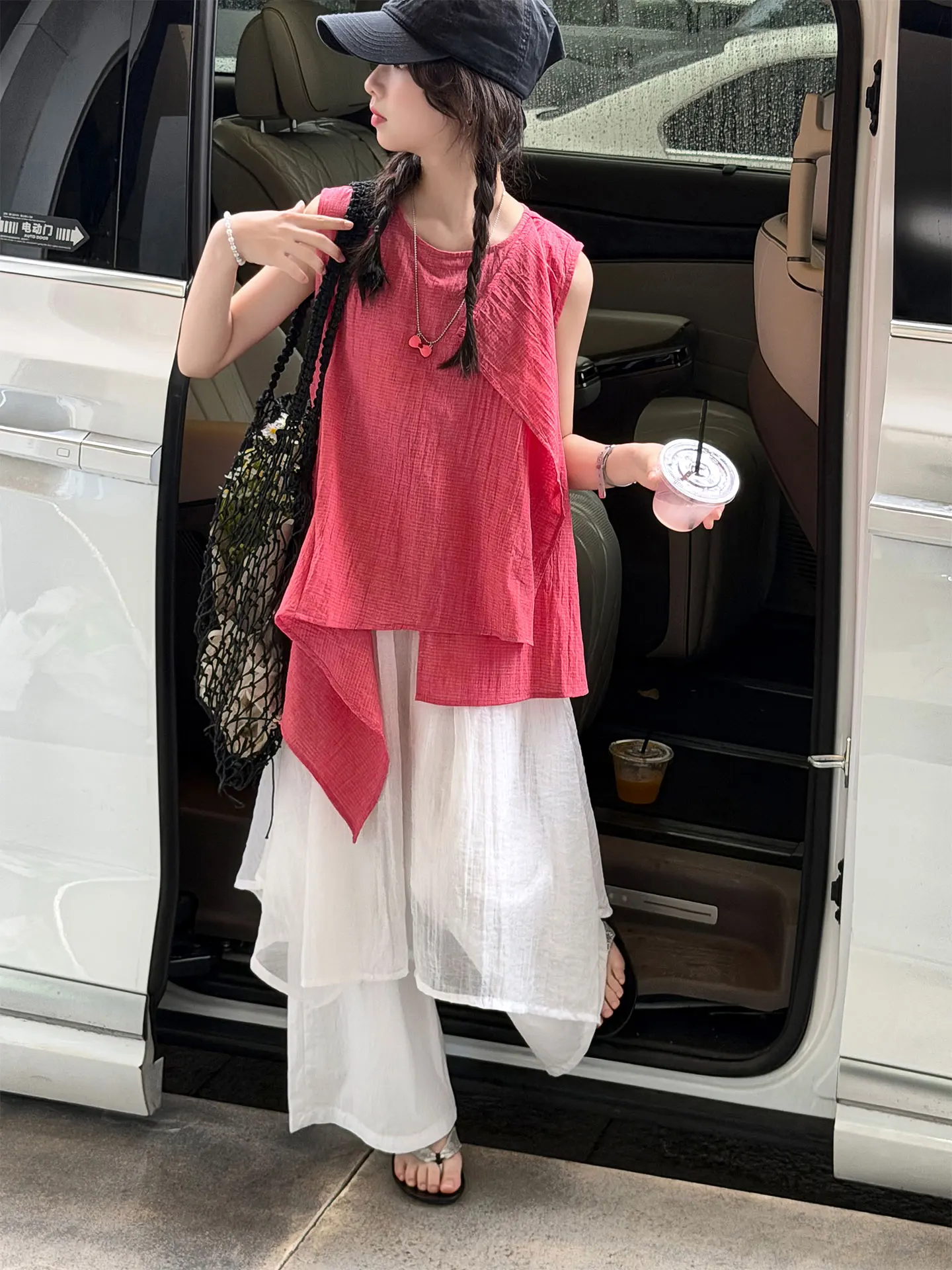 girls-summer-sleeveless-layered-set-cool-fashionable-two-piece-suit-children's-clothing-casual-style-breathable-thin-material