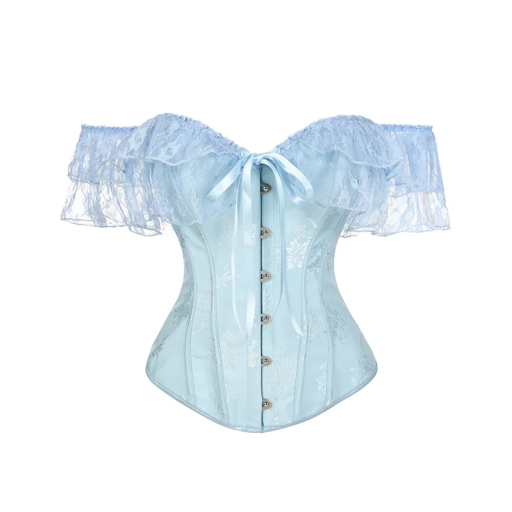 

Plus Size Sexy Corset Top Overbust Floral Lace Up Corselet Short Sleeve Vintage Bustiers Costumes