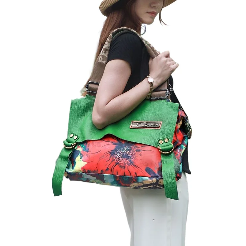Genuine Colorful Flower Painting Travel Leisure Women Messenger Bag, Fashion Trend Shoulder Bag Cloth Bag Hand Carry