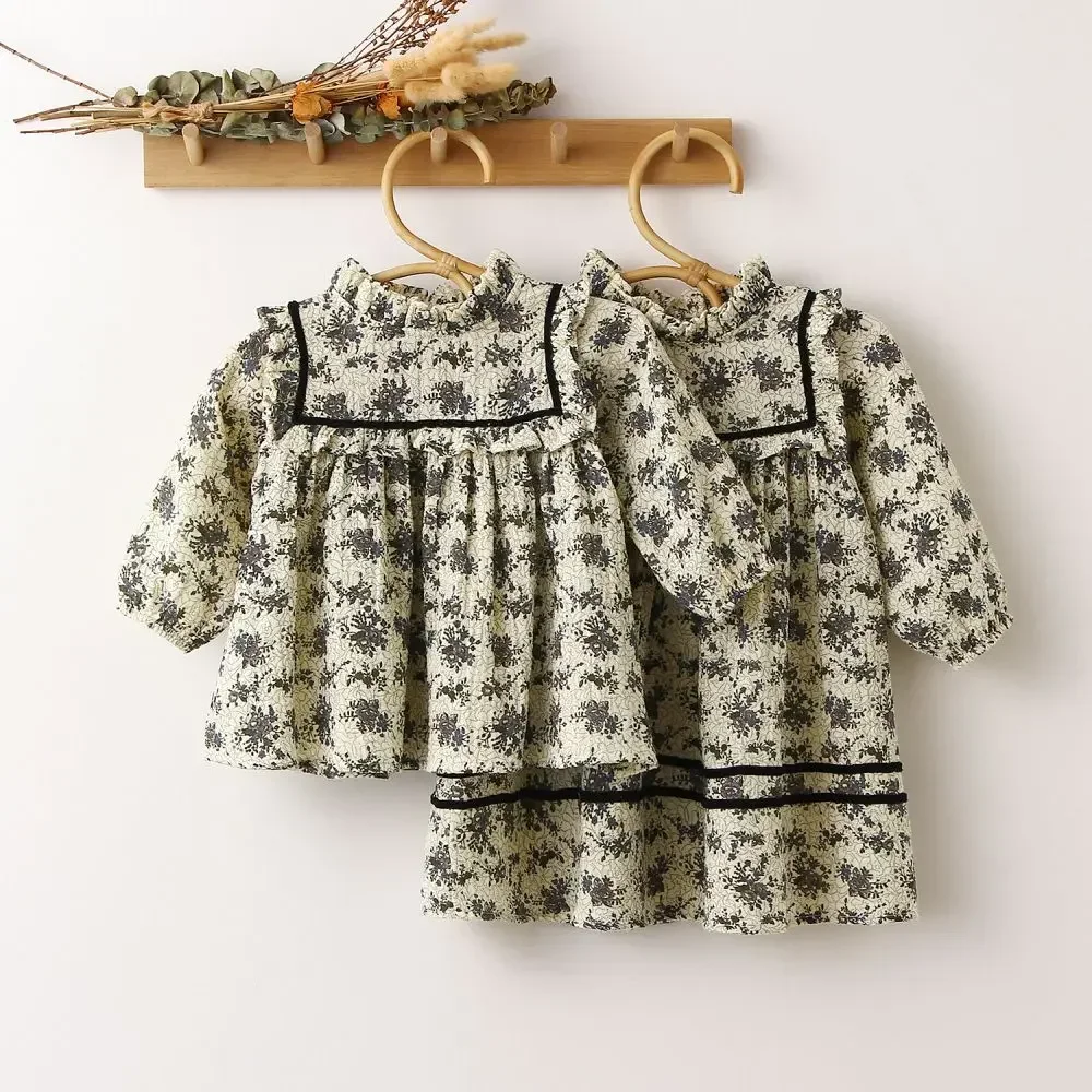 Organic cotton Toddler Girl Dresses Kids Blouse Vintage Floral Baby Girls Party Dress